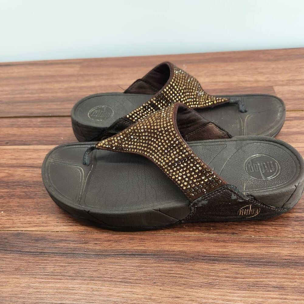 Fitflop Brown Rhinestone Flip Flop Sandals Women's Size 9